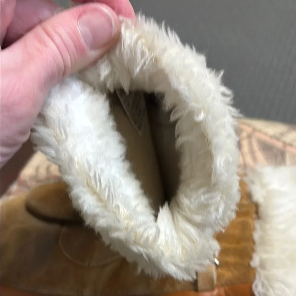 100% genuine leather Brown and Tan Mittens with Faux Fur Trim
